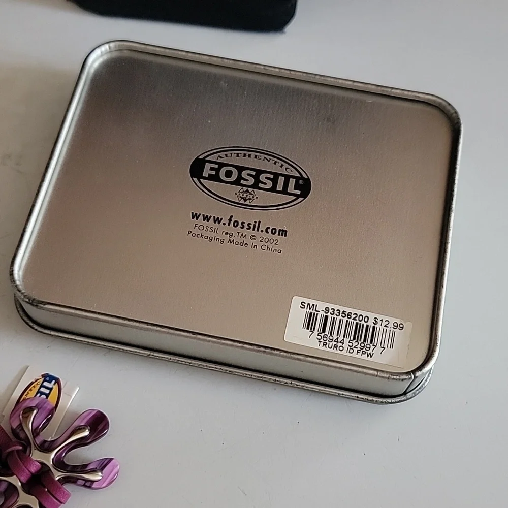 Fossil Steel unique purple flower necklace bracelet new nwt colorado tin box